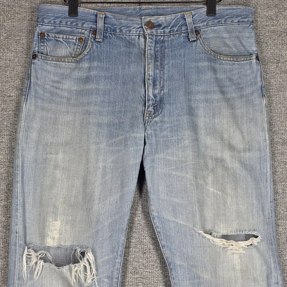 LEVI’S 505 RED LOOP – Y2K DISTRESSED STRAIGHT LEG LIGHT BLUE JEANS – MEN’S 33×33